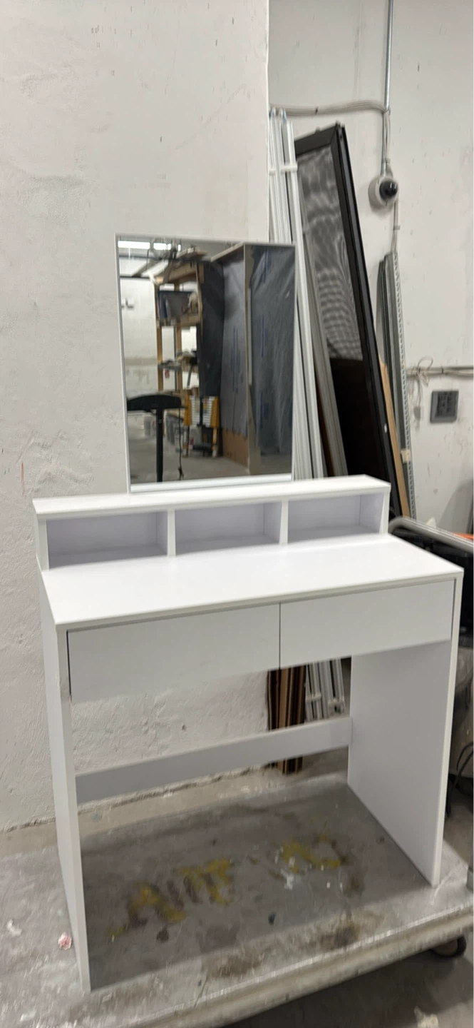 White Vanity Desk with Mirror