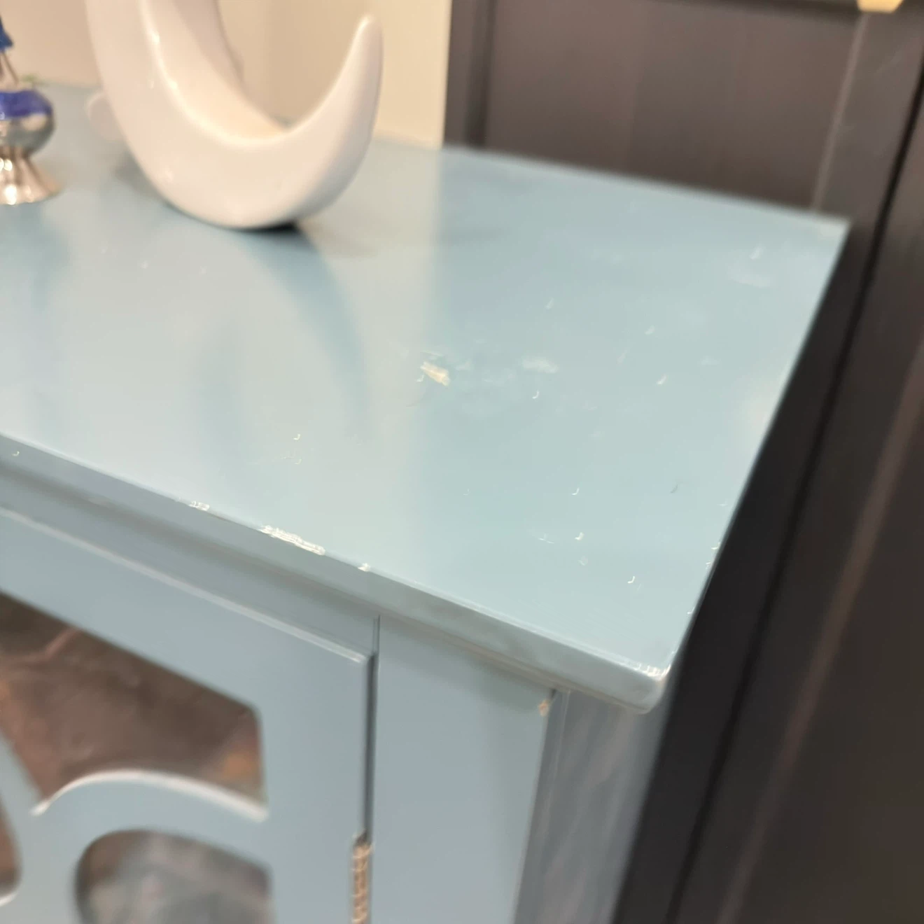 Blue Cabinet with Decorative Glass Doors - photo 2