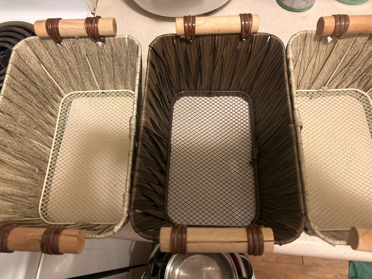 Set of 3 Woven Storage Baskets with Handles