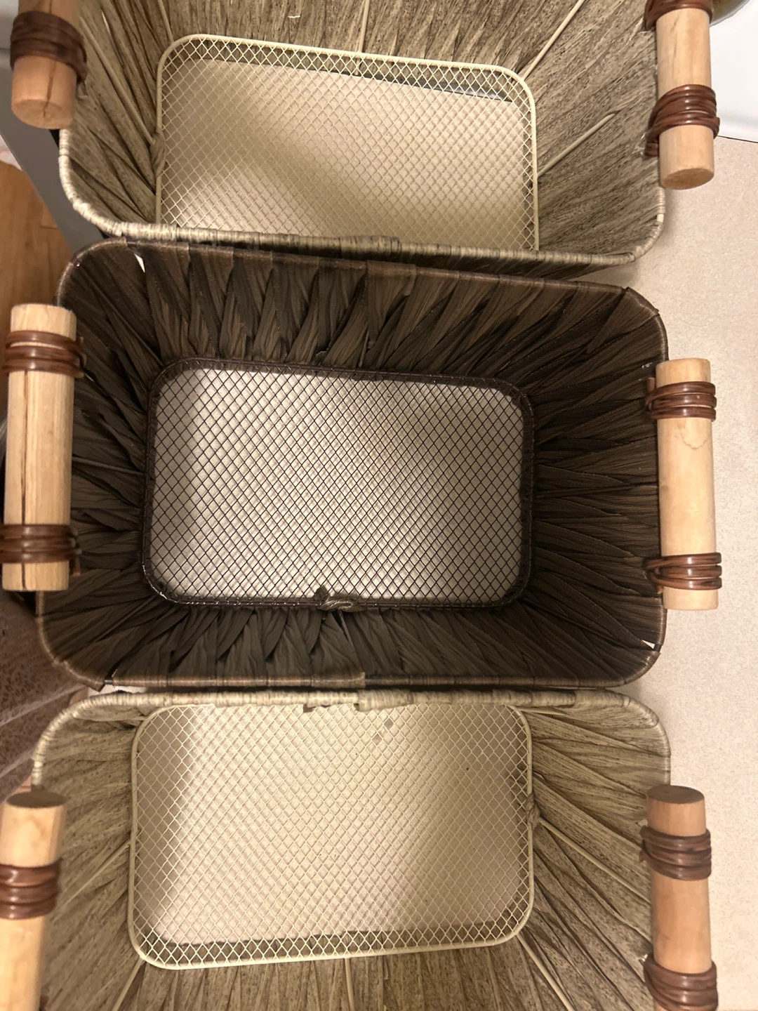 Set of 3 Woven Storage Baskets with Handles - photo 2