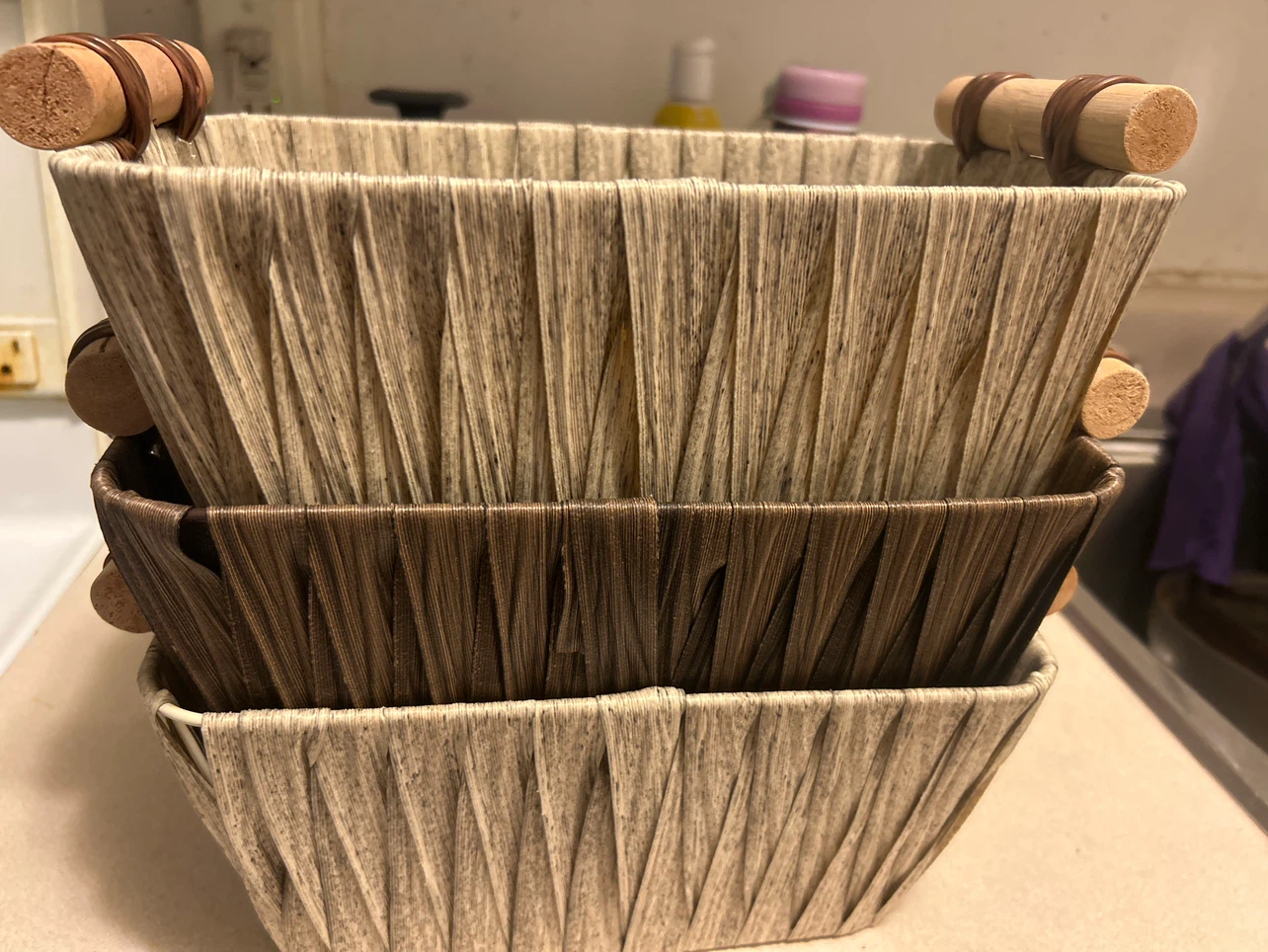 Set of 3 Woven Storage Baskets with Handles - photo 3