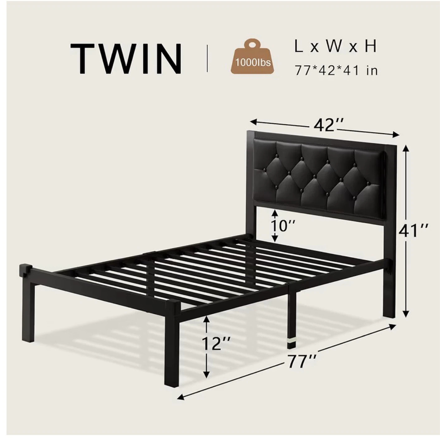 Black Metal Bed Frame with Headboard