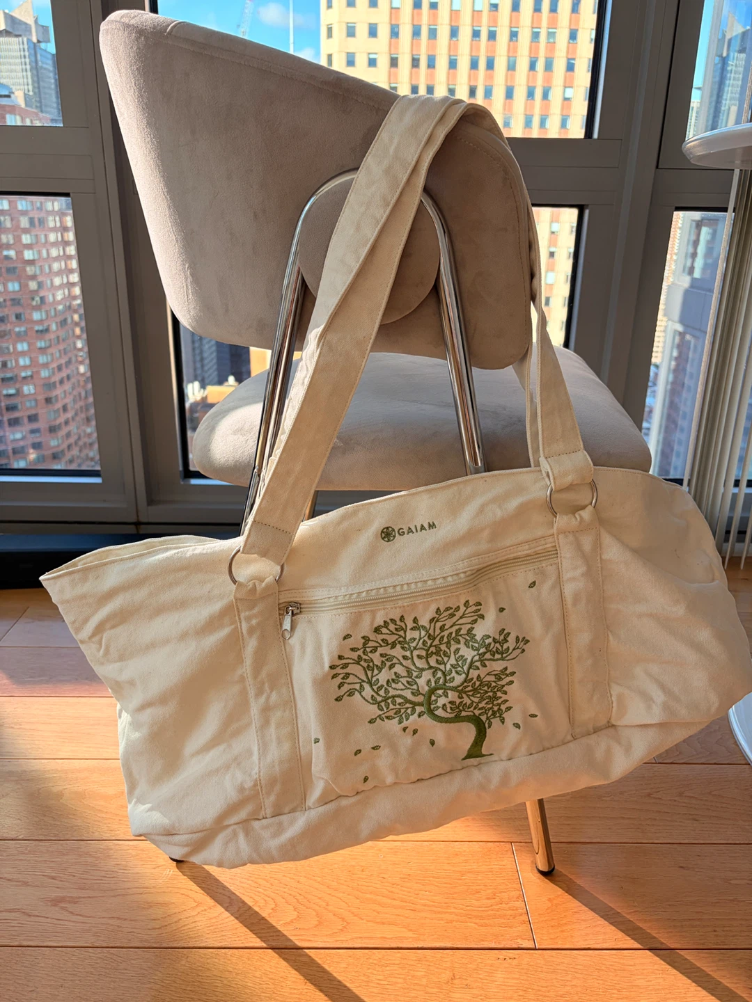 Gaiam Yoga Mat Bag - Natural Canvas with Tree Design