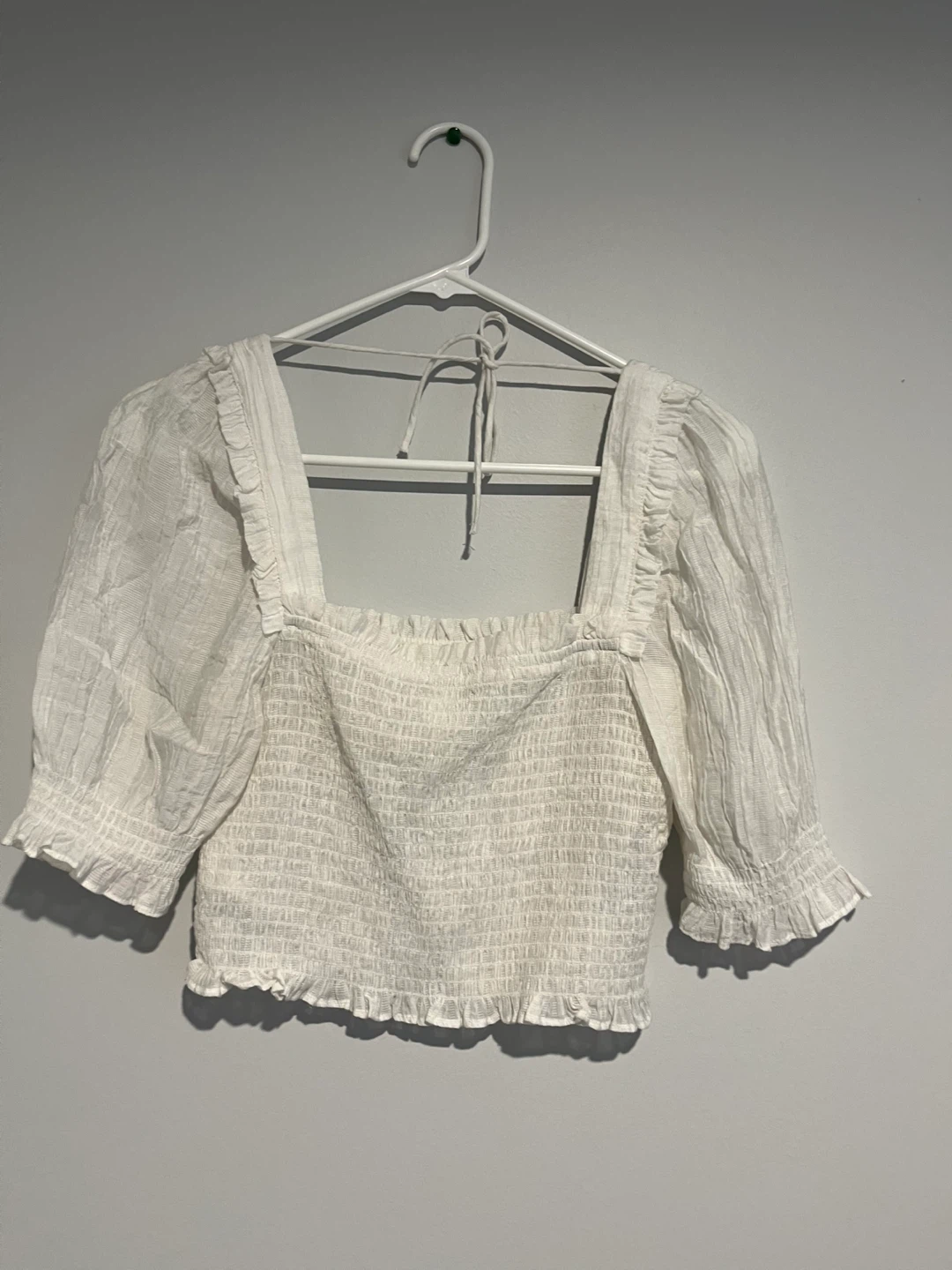 H&M White Smocked Puff Sleeve Top Size S