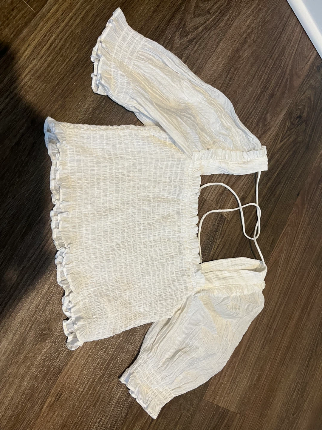 H&M White Smocked Puff Sleeve Top Size S - photo 3