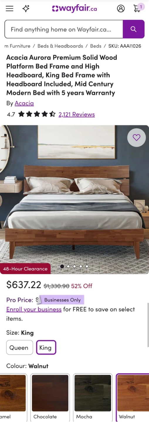 Acacia Solid Wood Platform Bed Frame - King - photo 3