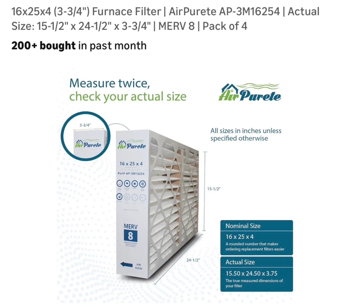 AirPurete AP-3M16254 Furnace Filters (4 Pack) - photo 3
