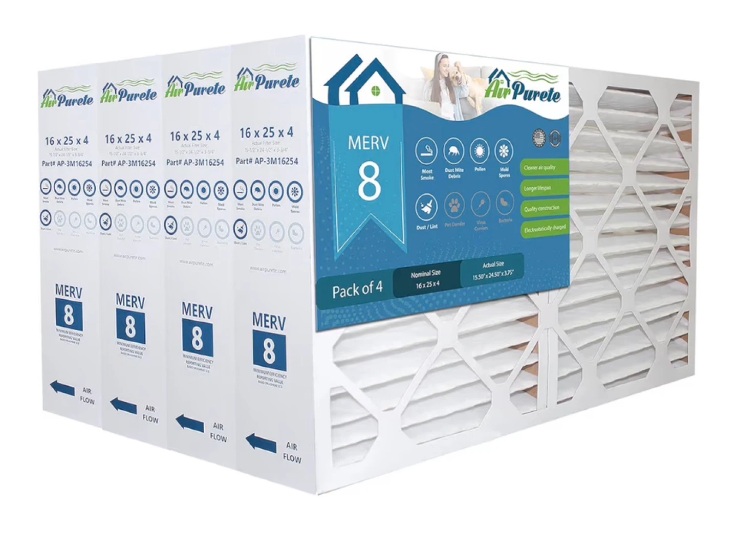 AirPurete AP-3M16254 Furnace Filters (4 Pack)