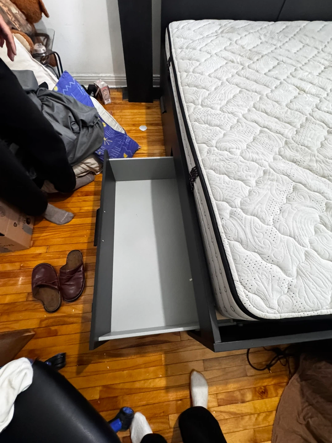 Black Queen Bed Frame with Storage Drawers - photo 2
