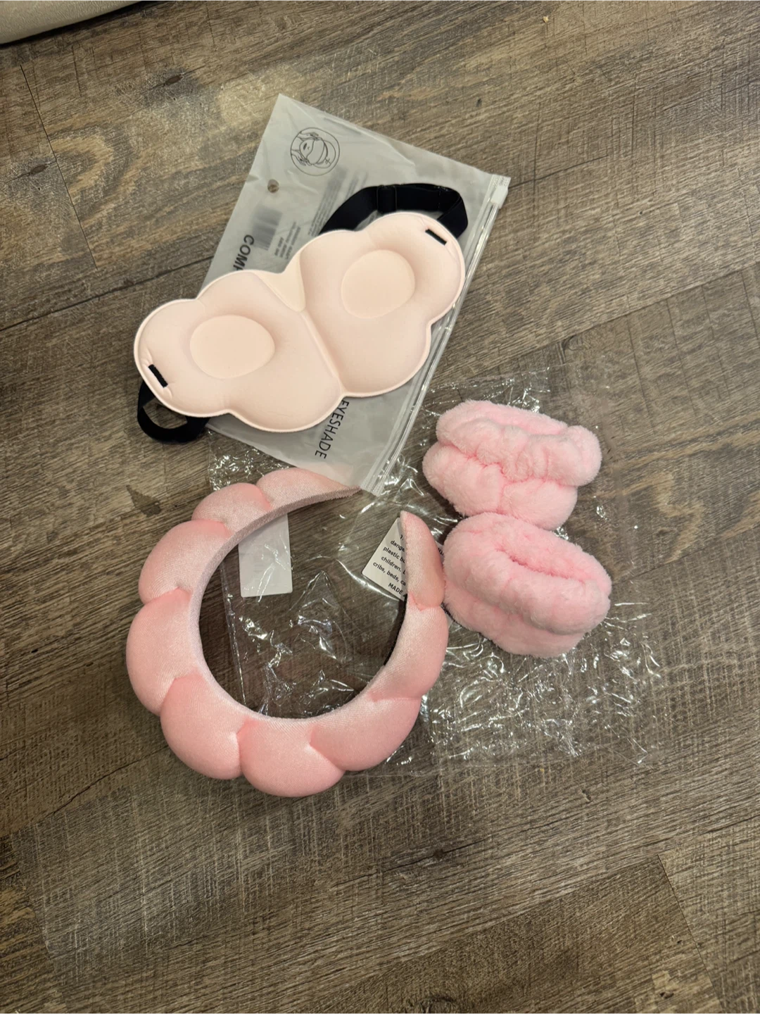 Pink Fuzzy Skincare Headband and Wrist Cuffs Set