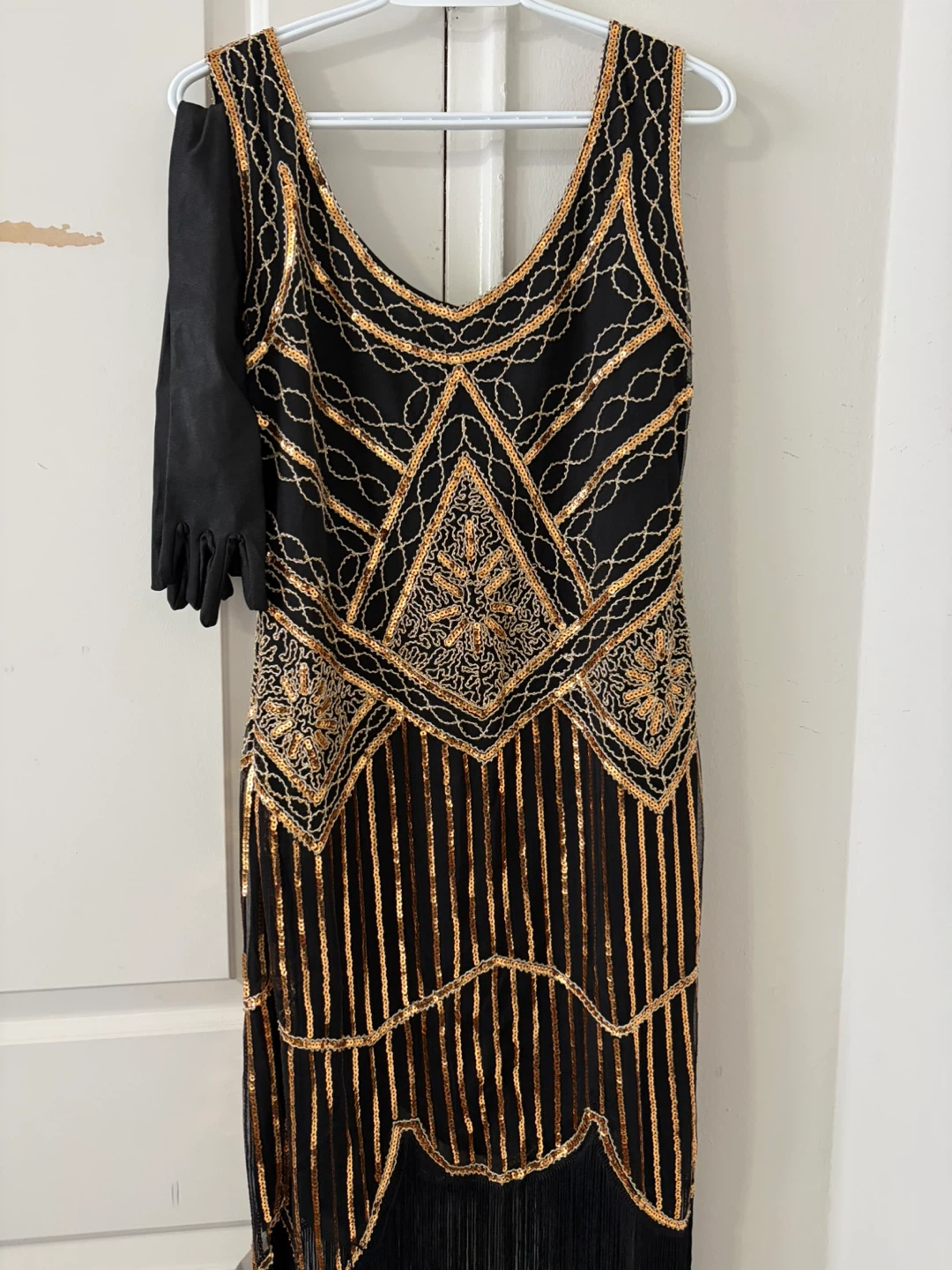 Black and Gold Sequin Flapper Dress