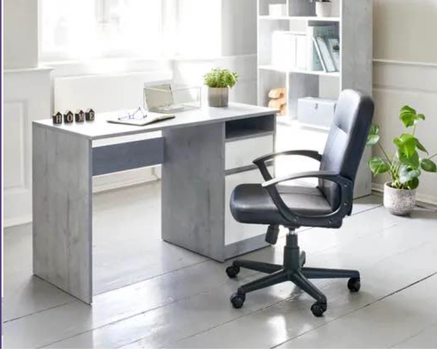 Grey Stone Effect Desk with Drawer and Shelf - photo 2