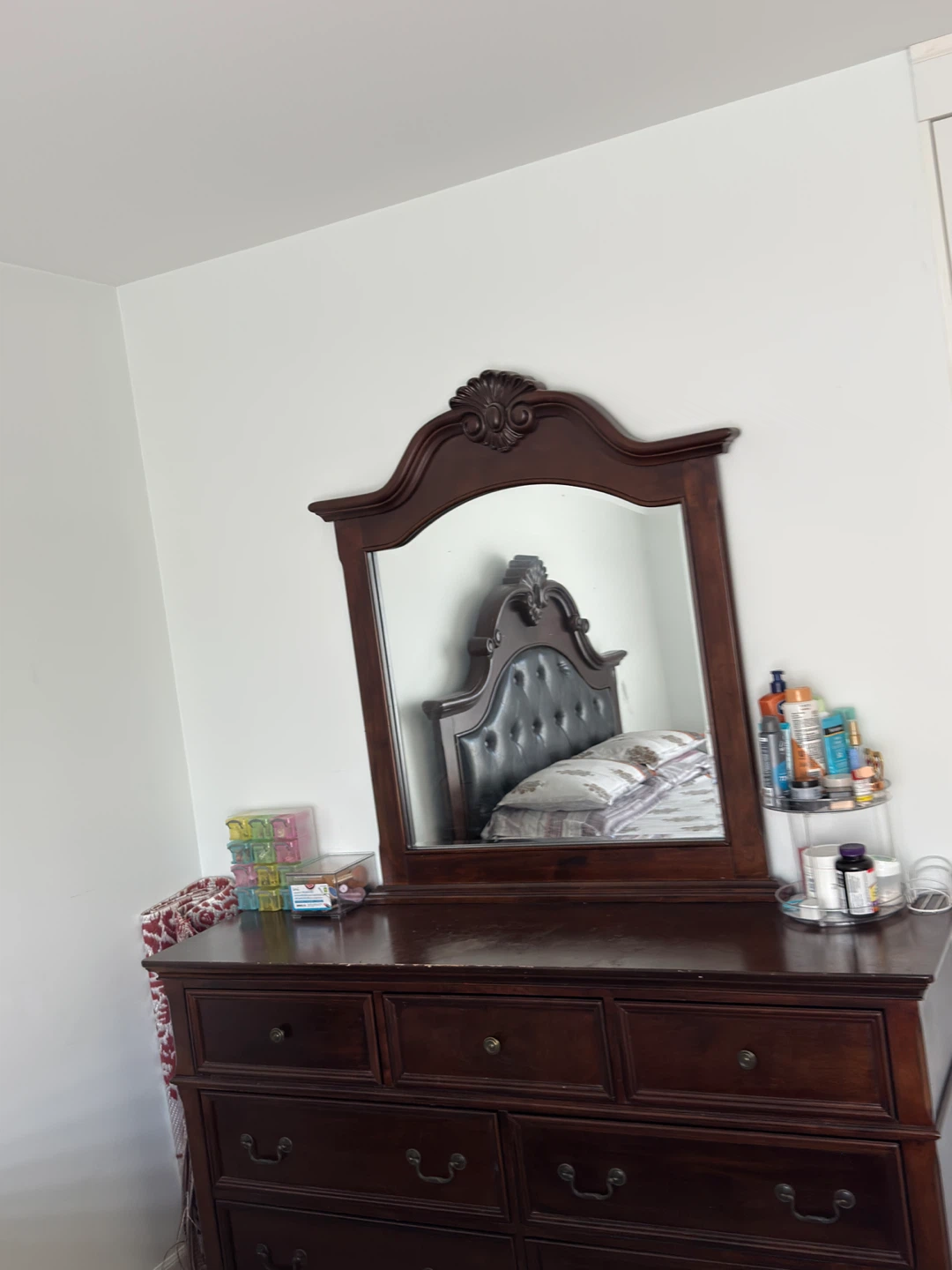 Dark Wood Bed Frame with Tufted Headboard - photo 2