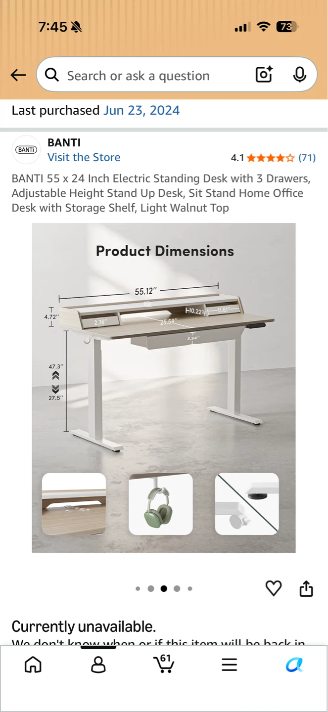 Banti 55 x 24 Inch Electric Standing Desk - photo 2