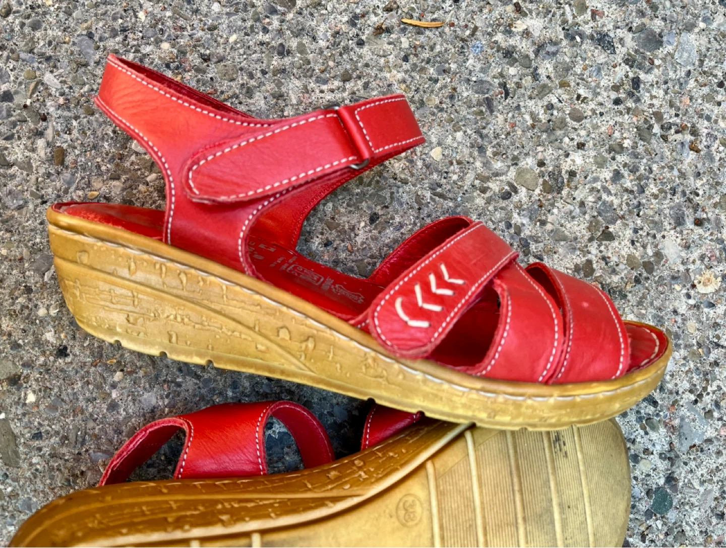 Volks Walkers Red Leather Wedge Sandals - photo 4
