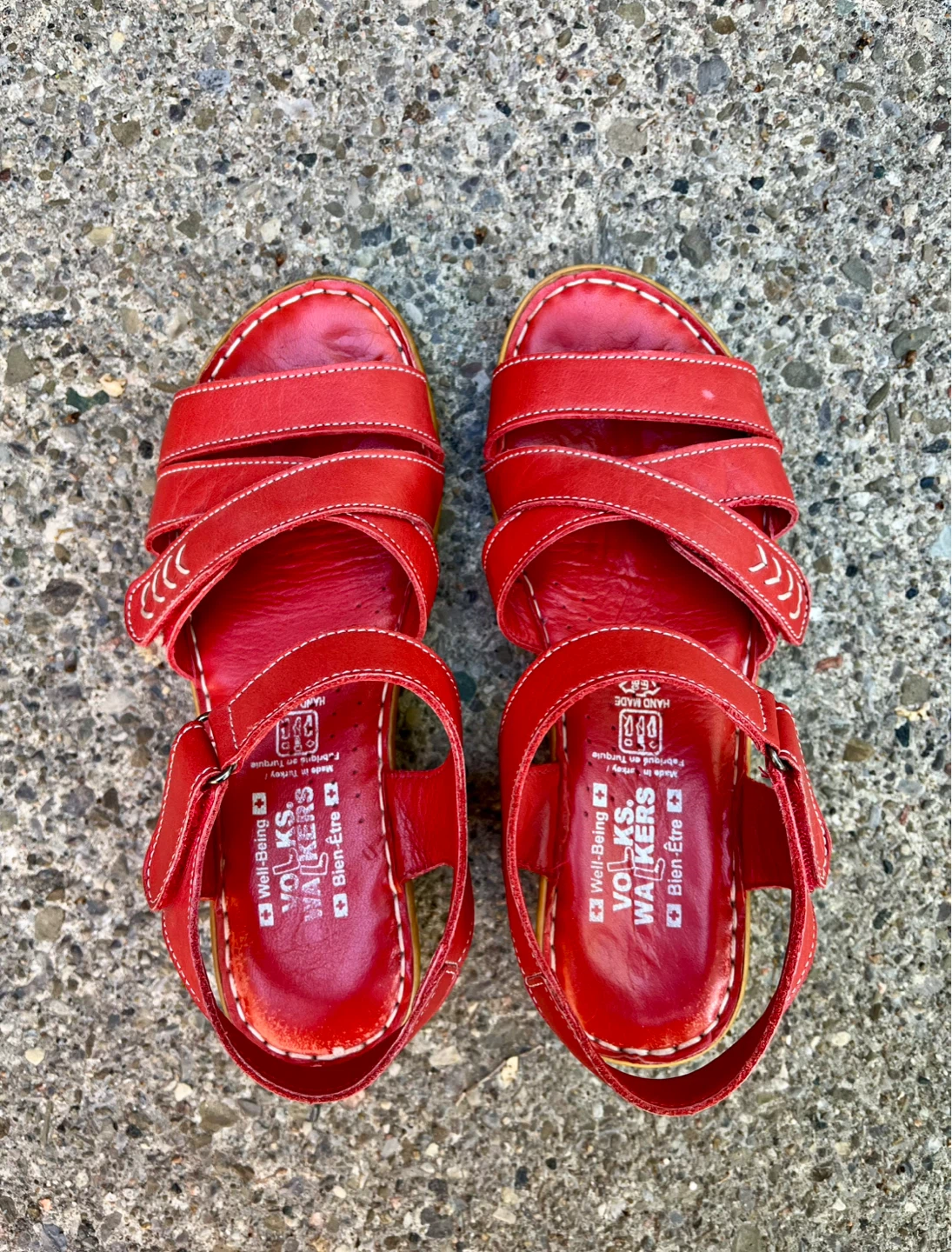 Volks Walkers Red Leather Wedge Sandals