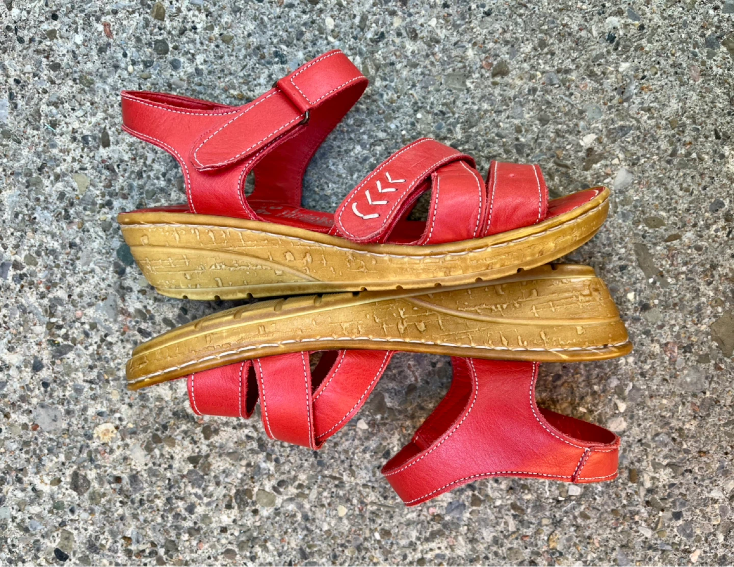 Volks Walkers Red Leather Wedge Sandals - photo 3