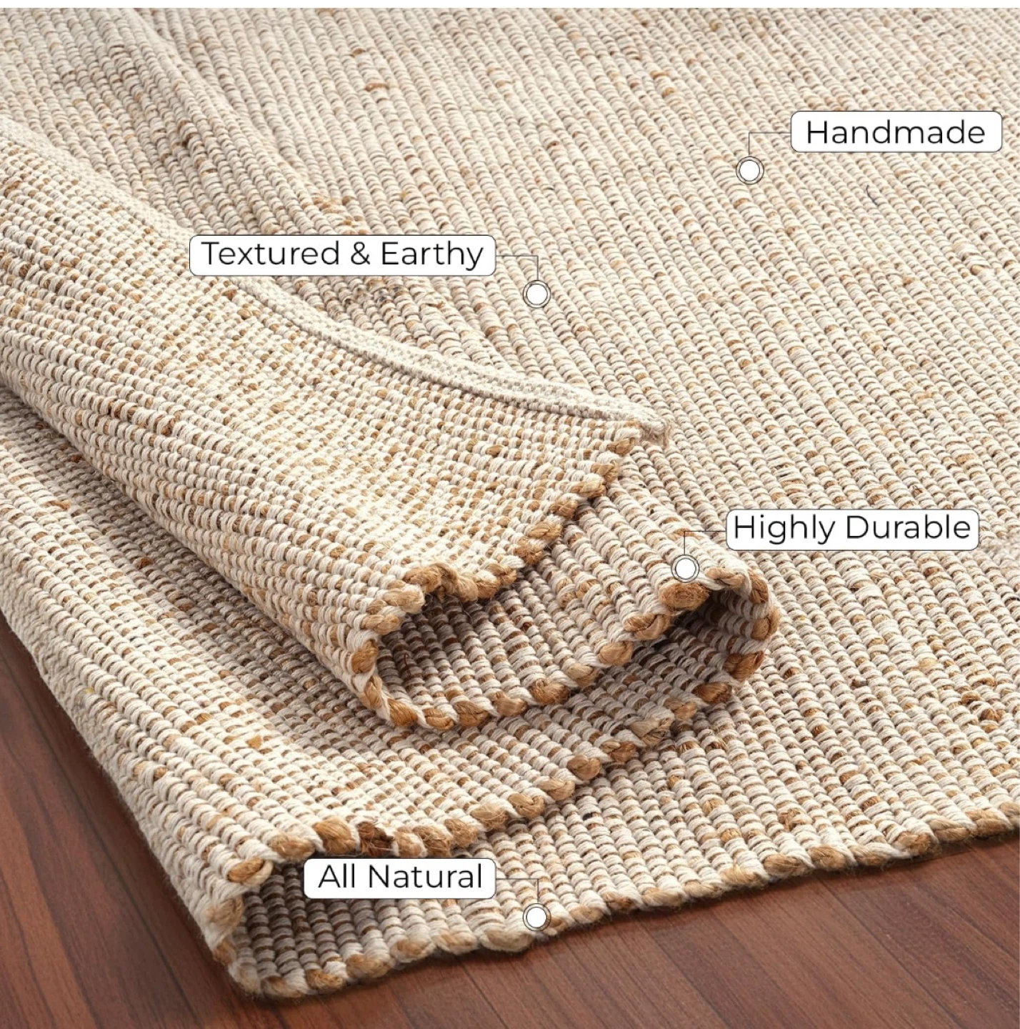 Large 10x9 Cotton and Jute Area Rug - photo 2
