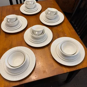 White Dinnerware Set with Embossed Rim
