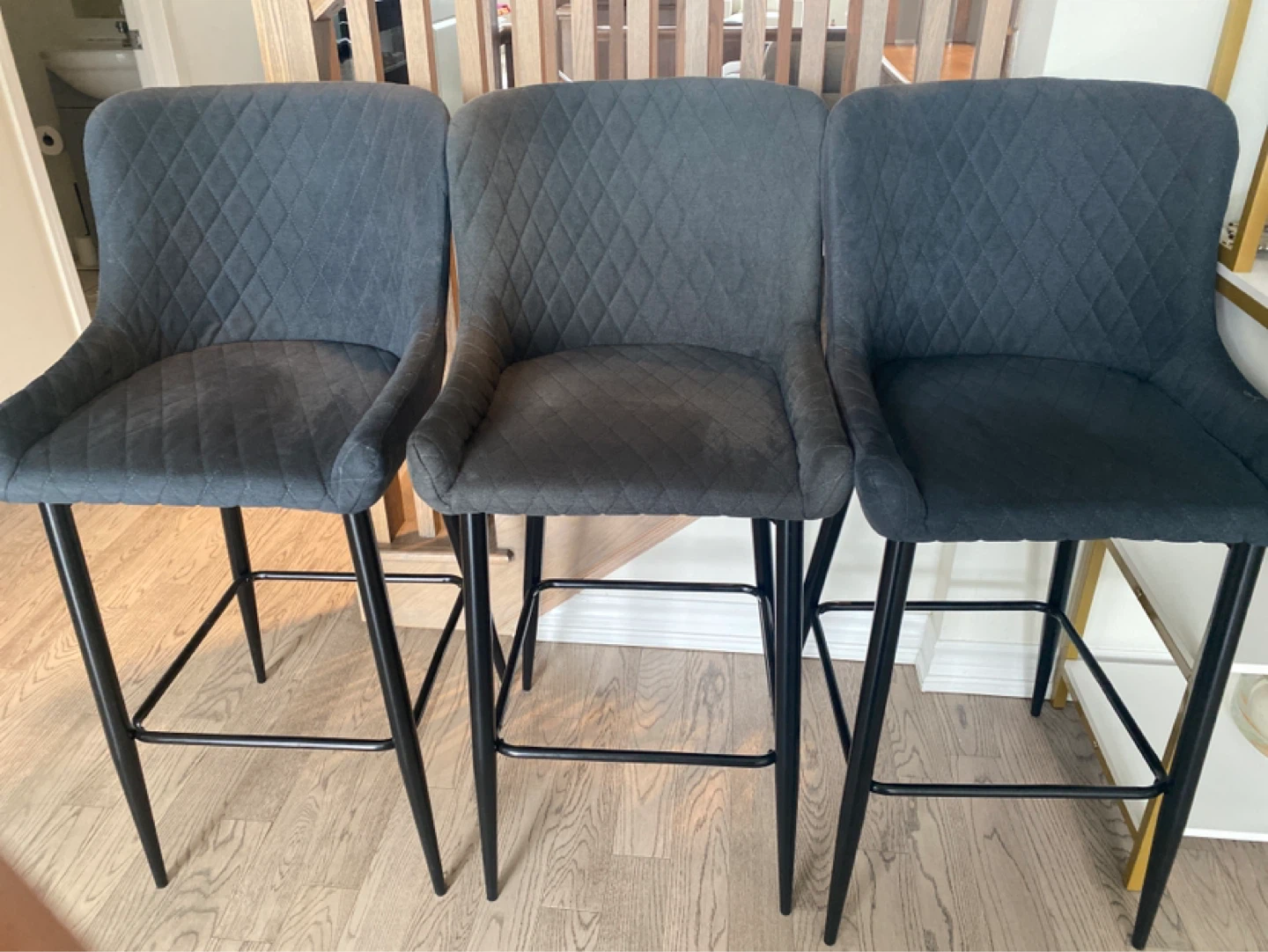 Set of 3 Grey-blue  Bar Stools