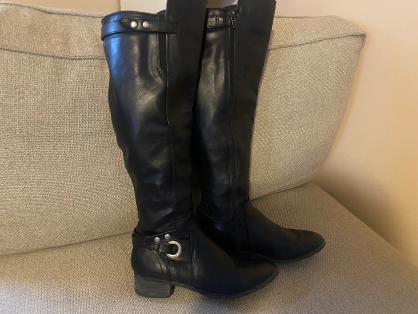 Black Faux Leather Knee-High Boots