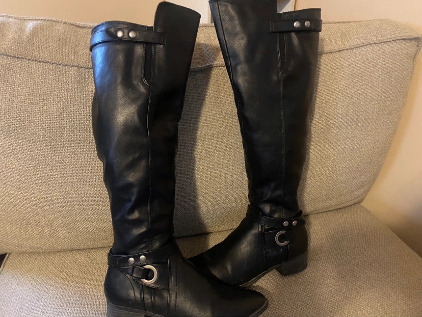 Black Faux Leather Knee-High Boots - photo 2