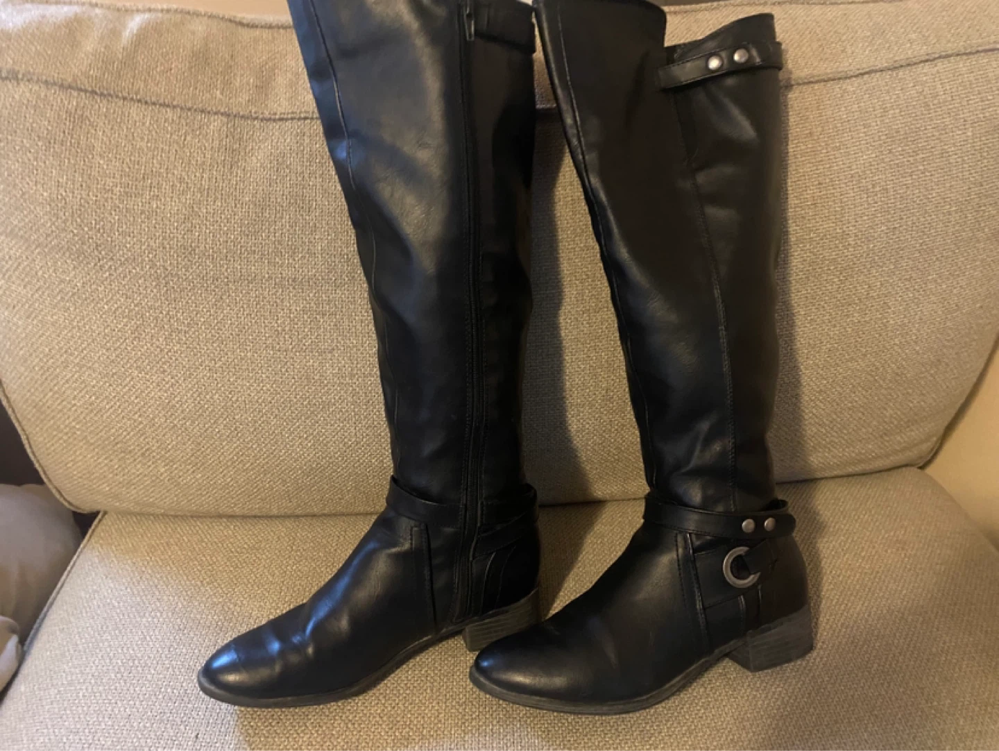 Black Faux Leather Knee-High Boots - photo 3