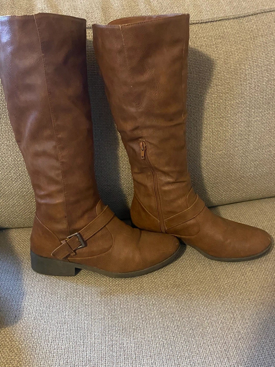 Brown Faux Leather Knee-High Boots - photo 2