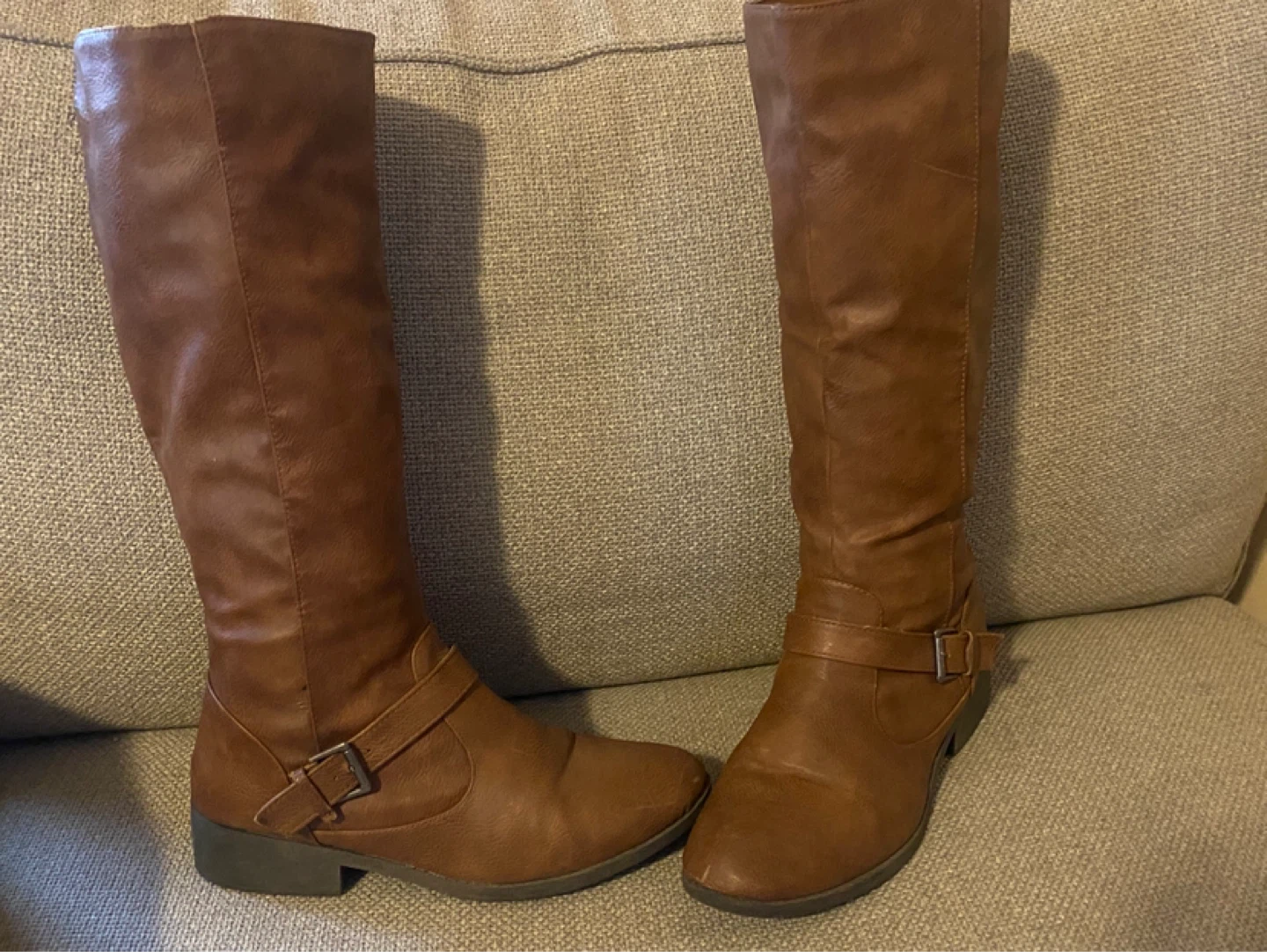 Brown Faux Leather Knee-High Boots