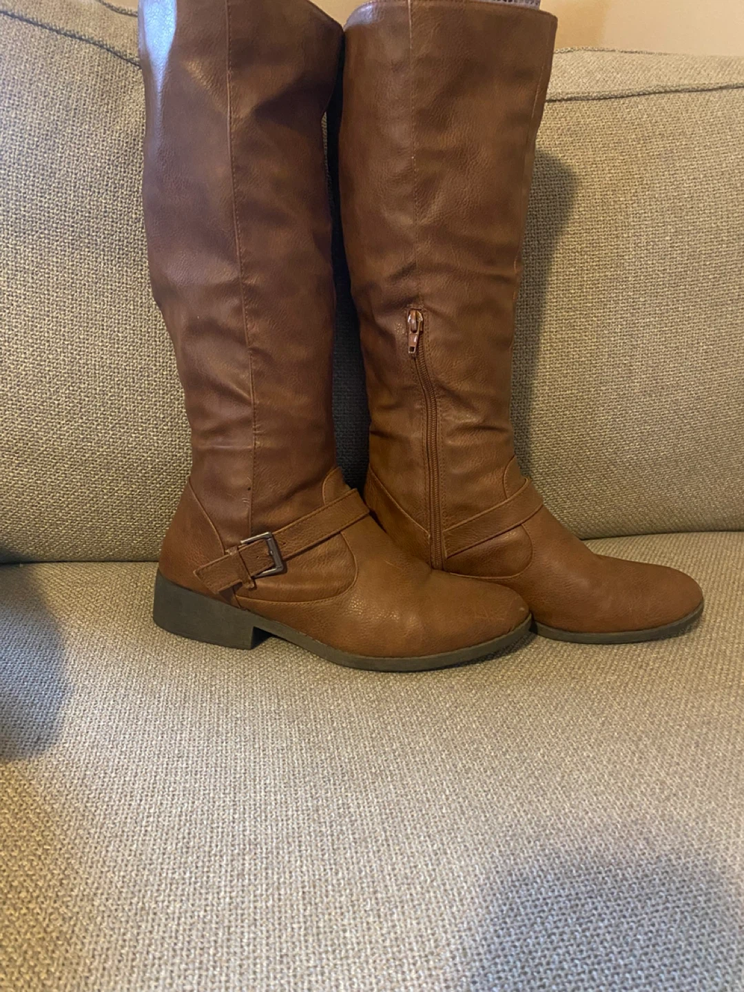 Brown Faux Leather Knee-High Boots - photo 3