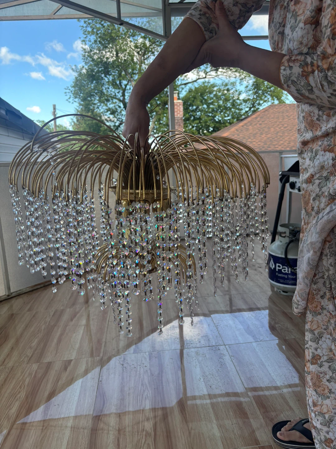 Gold Chandelier with Crystal Pendants