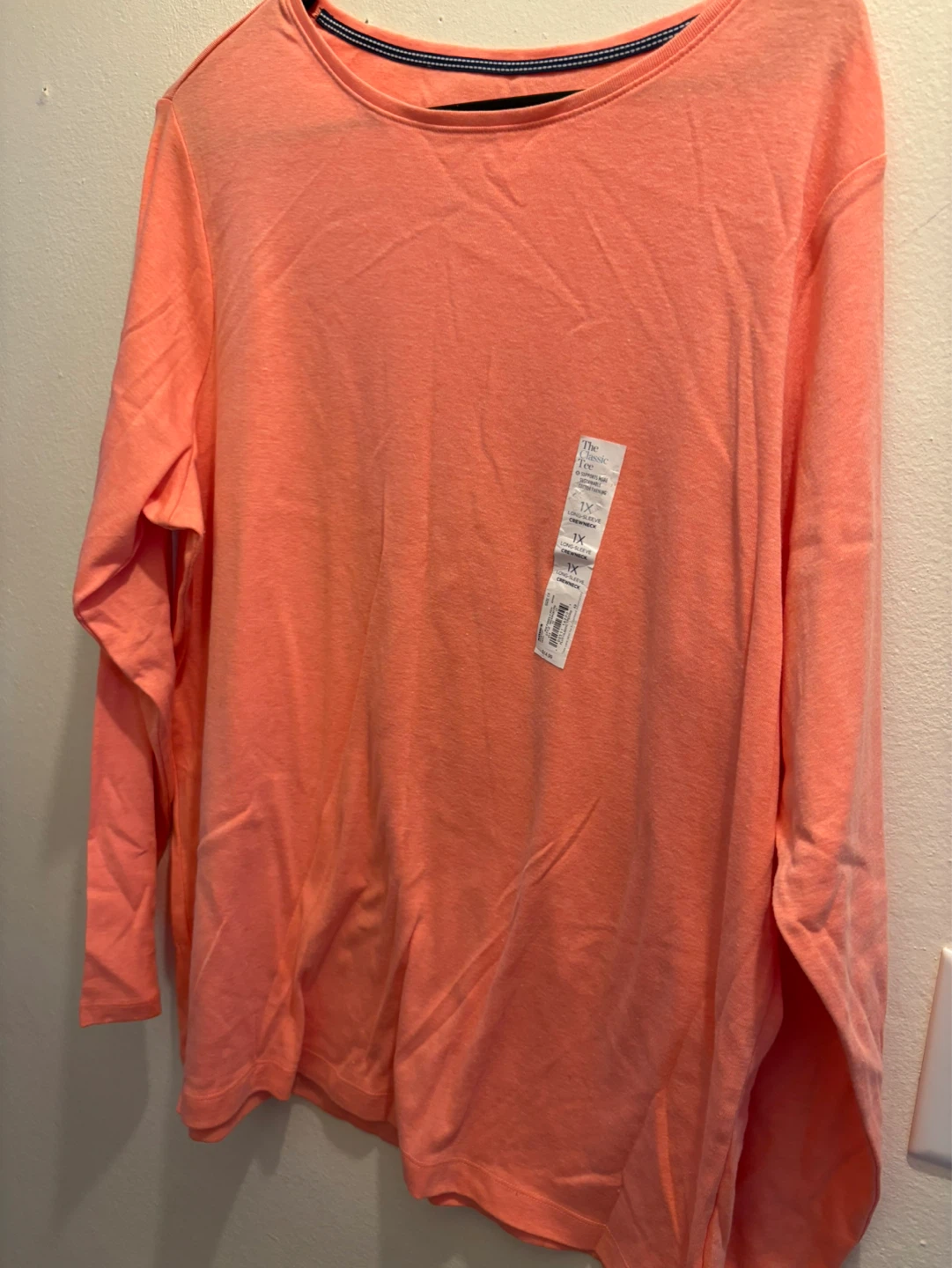 NEW-The Classic Tee Long Sleeve Crewneck Shirt 1X Coral - photo 2