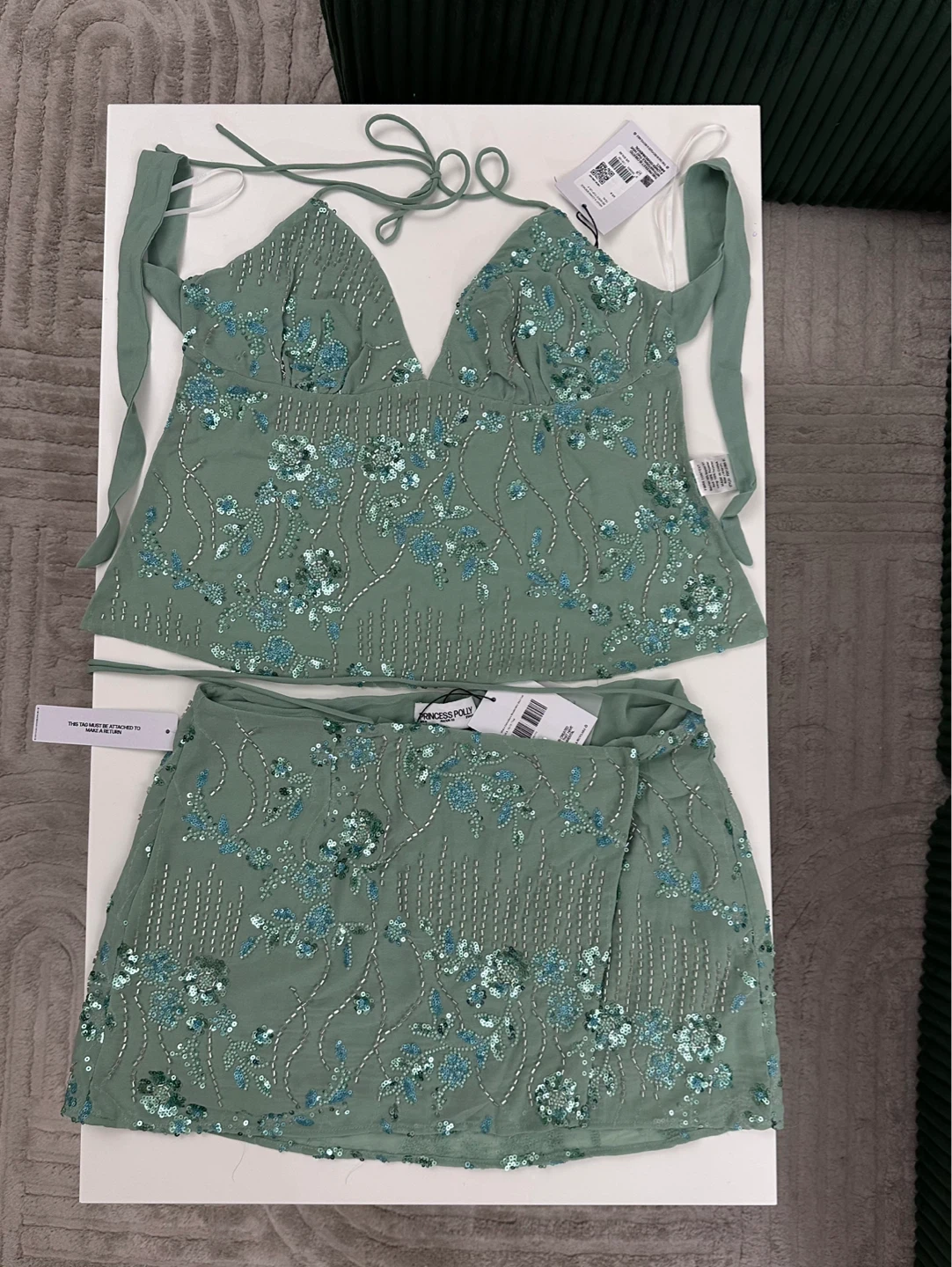 Princess Polly Sequin Halter Top & Mini Skirt Set