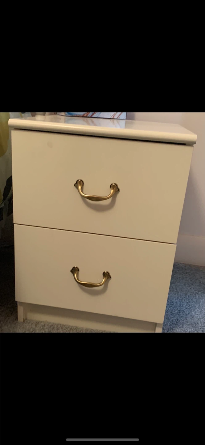 White Dresser and side table with Gold Handles
