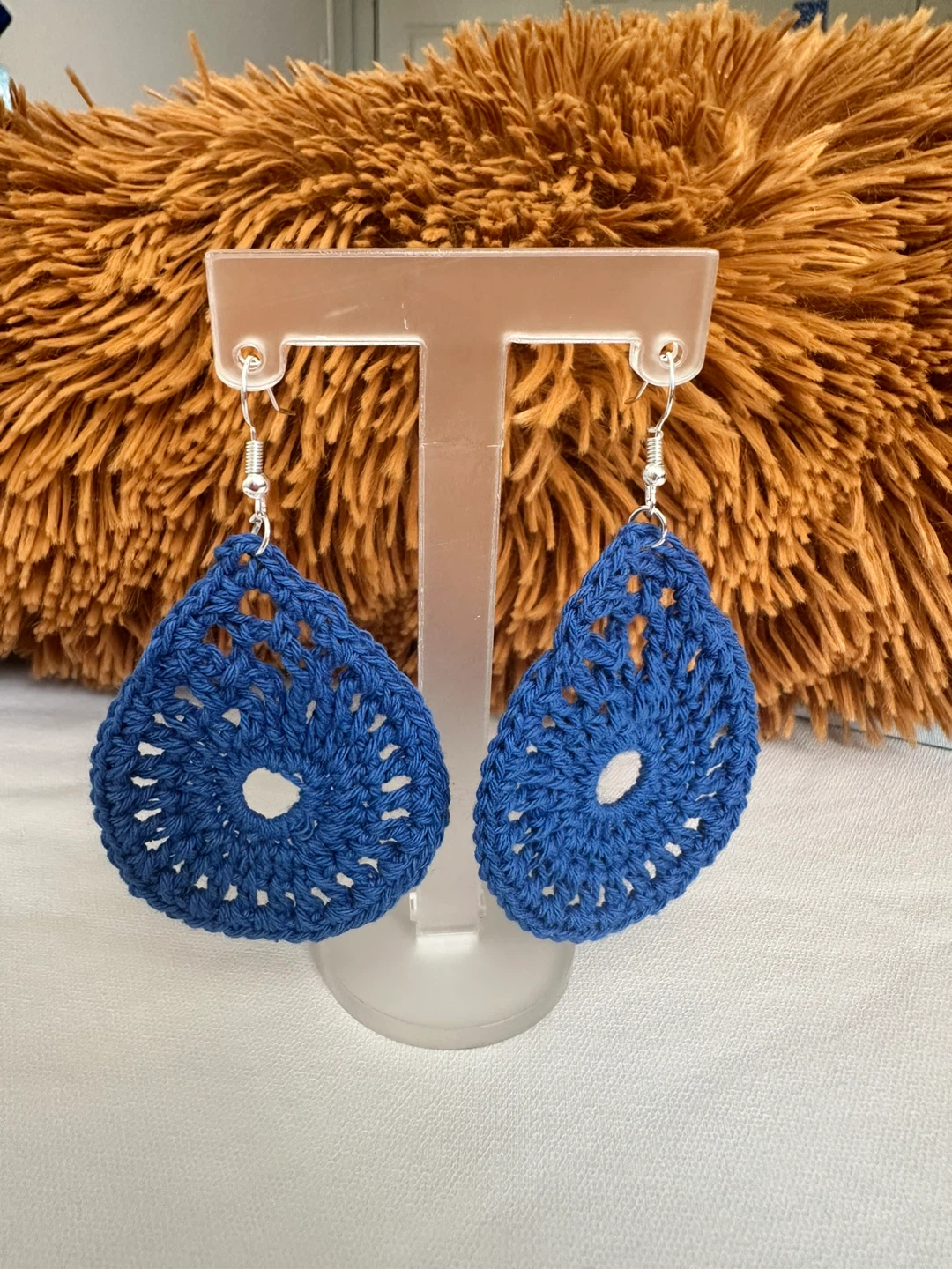 Blue Crochet Teardrop Earrings