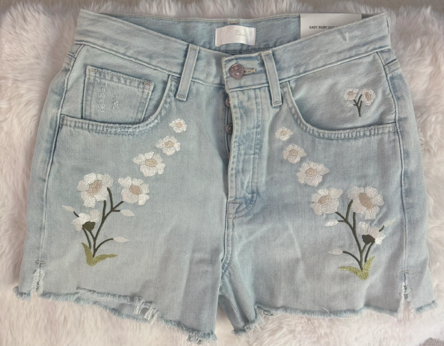 7 For All Mankind Embroidered Cut Off Denim Shorts Size 26