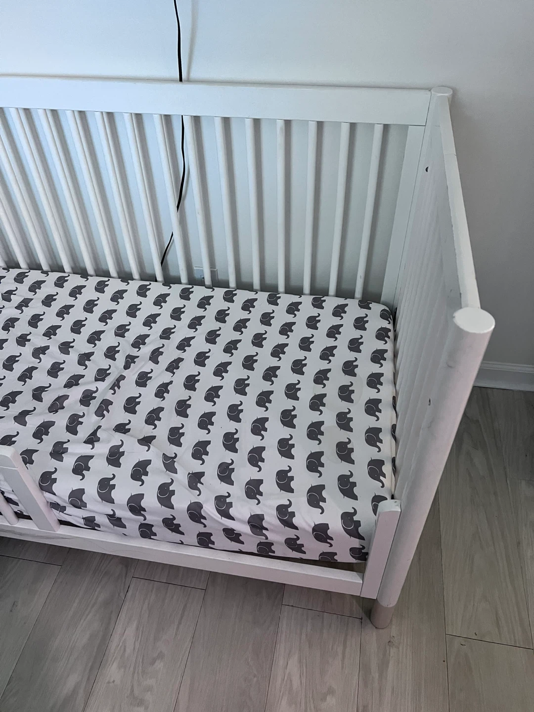 White Toddler Bed with Elephant Print Sheet - photo 2