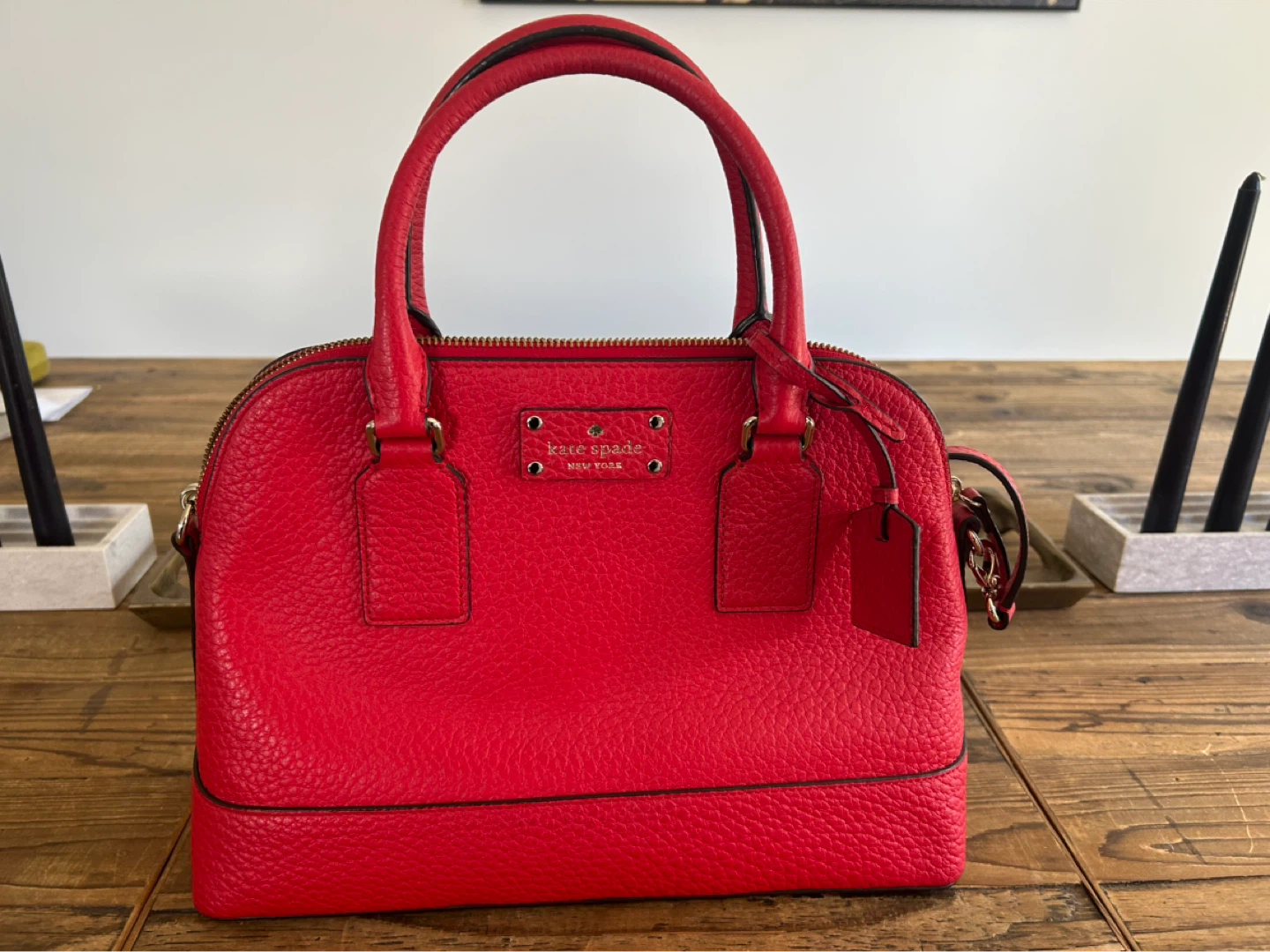 Kate Spade Red Leather Dome Satchel Handbag