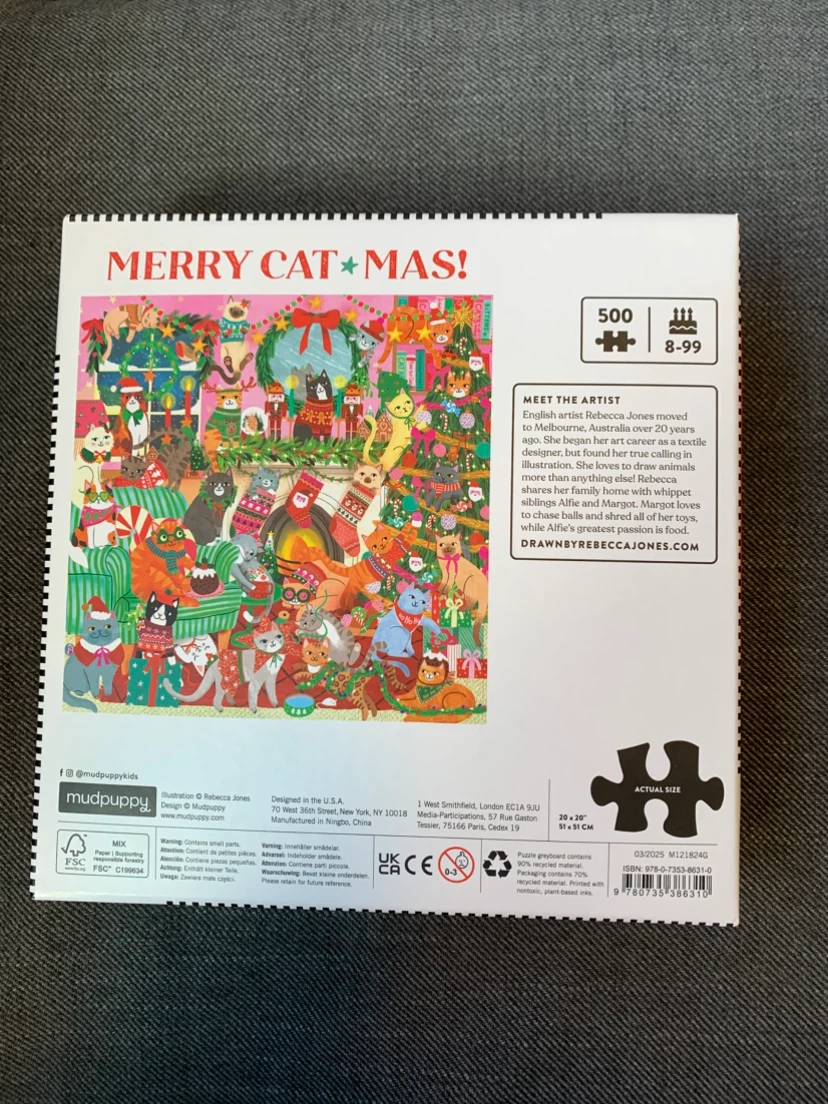Mudpuppy Merry Cat-Mas 500 Piece Puzzle - photo 2