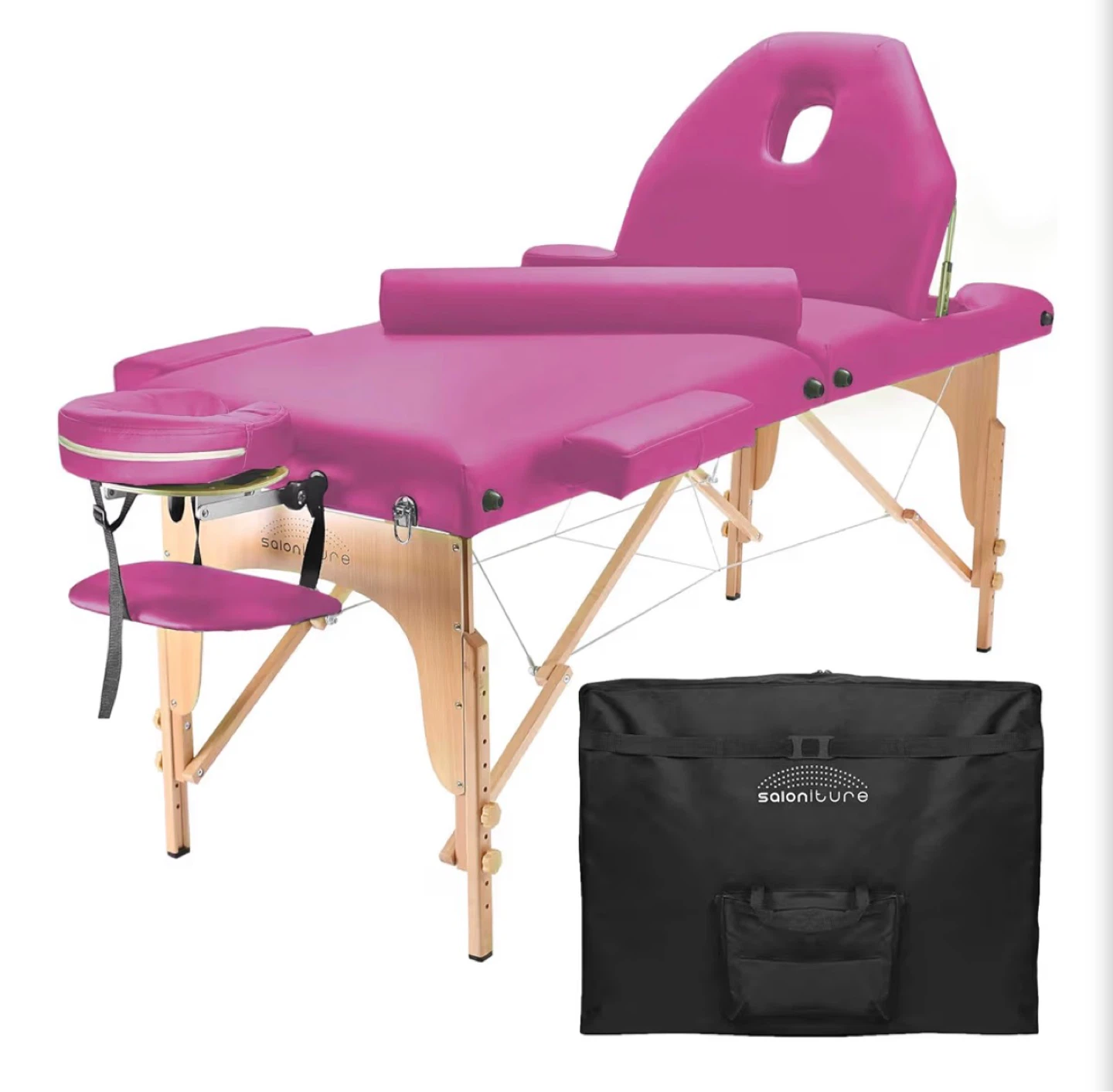 Saloniture Pink Portable Massage Table with Carrying Case