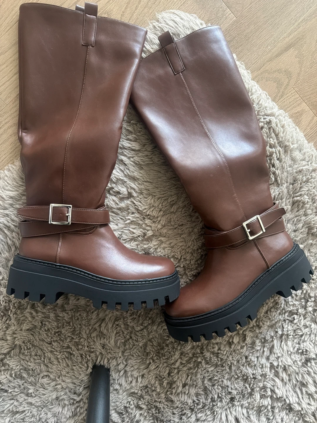 Brown Tall Boots with Buckle Detail