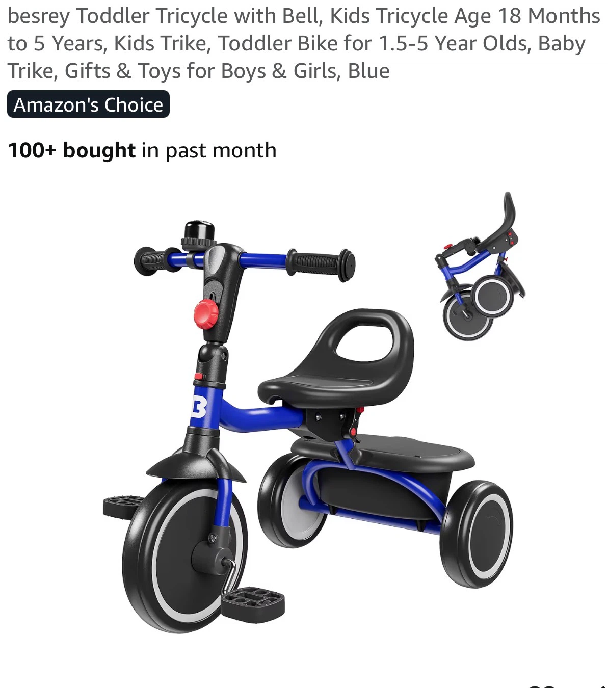 Besrey Blue Toddler Tricycle with Bell T15