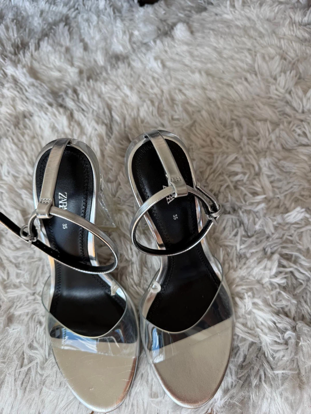 Zara Silver Clear Block Heel Sandals Size 35 - photo 3