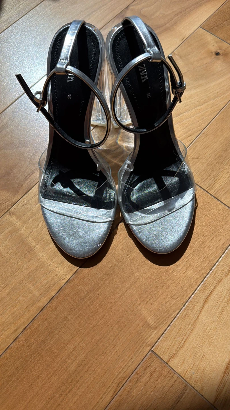 Zara Silver Clear Block Heel Sandals Size 35 - photo 4