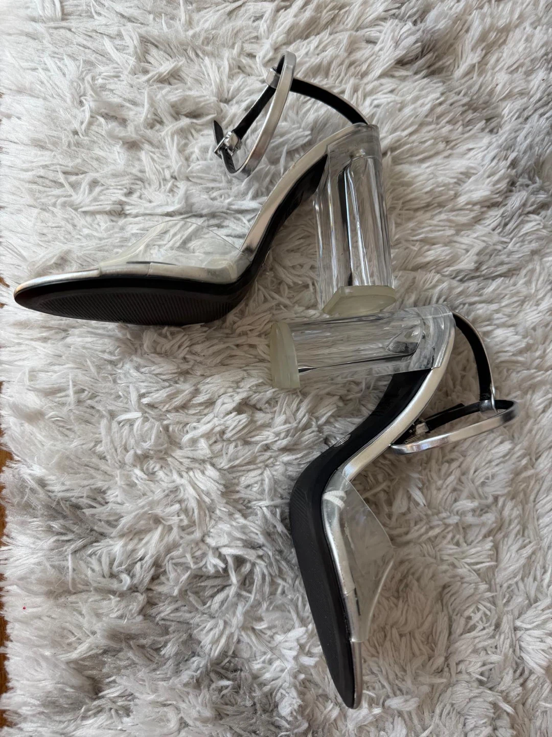 Zara Silver Clear Block Heel Sandals Size 35 - photo 5