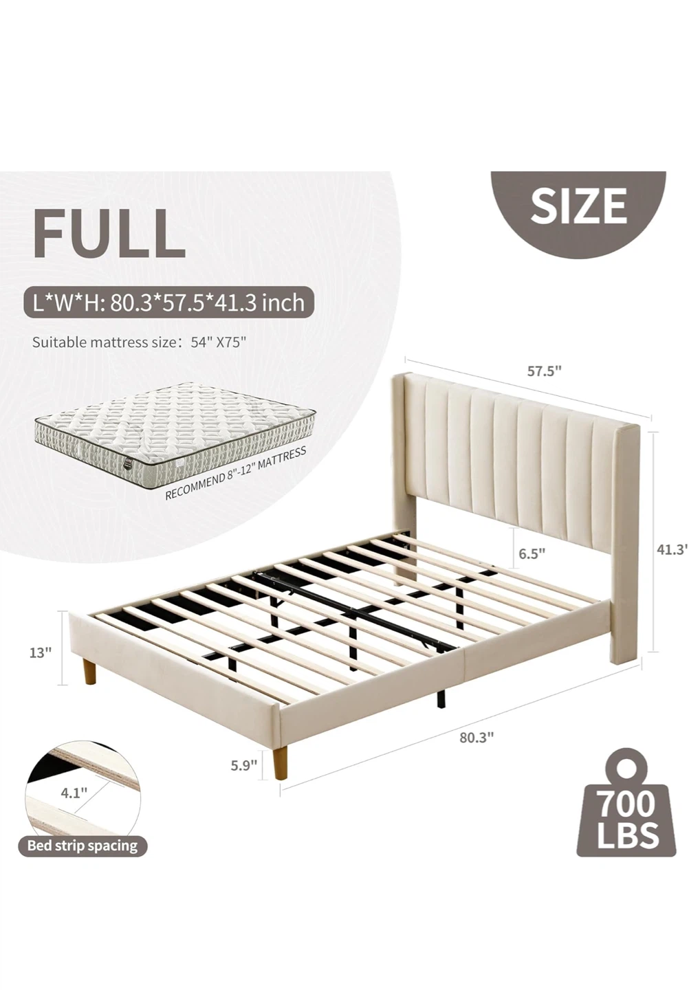 Full Size Upholstered Platform Bed Frame with Headboard - photo 2
