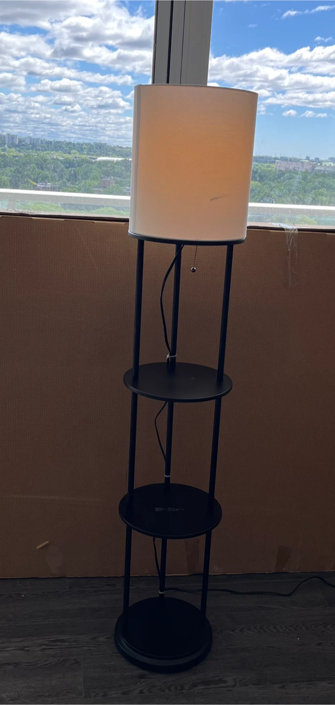 Black Floor Lamp with Shelves
