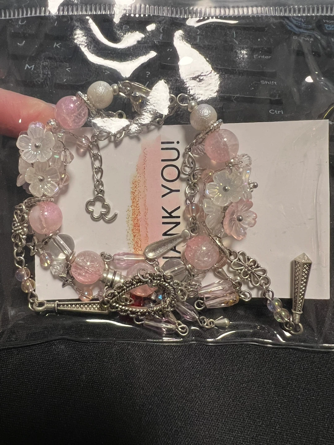 Pink Beaded Charm Bracelet