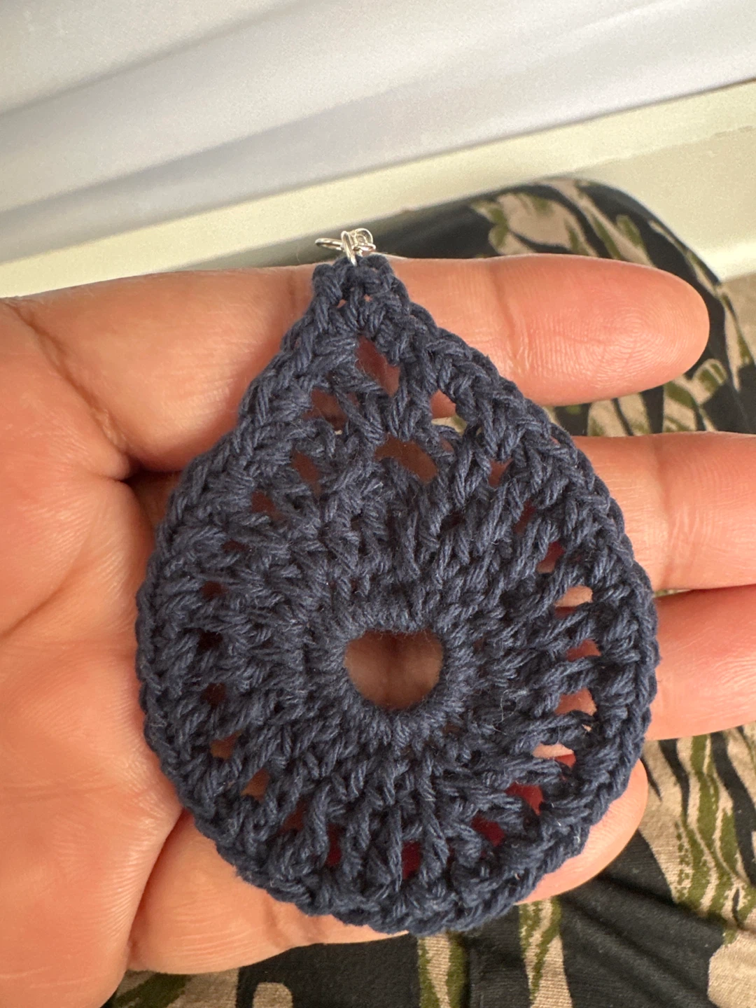 Navy Blue Crochet Teardrop Earrings - photo 2