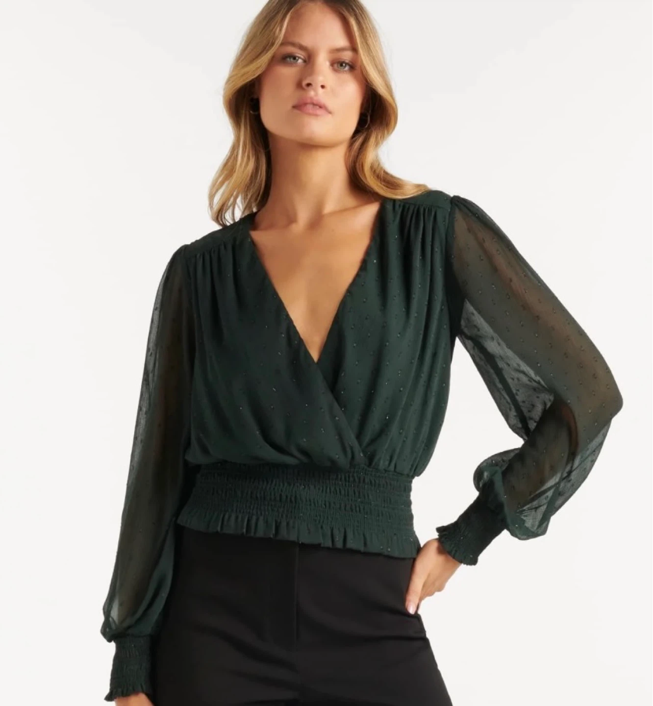 Brand new Ever New Maria Clipped Metallic Blouse Dark Green